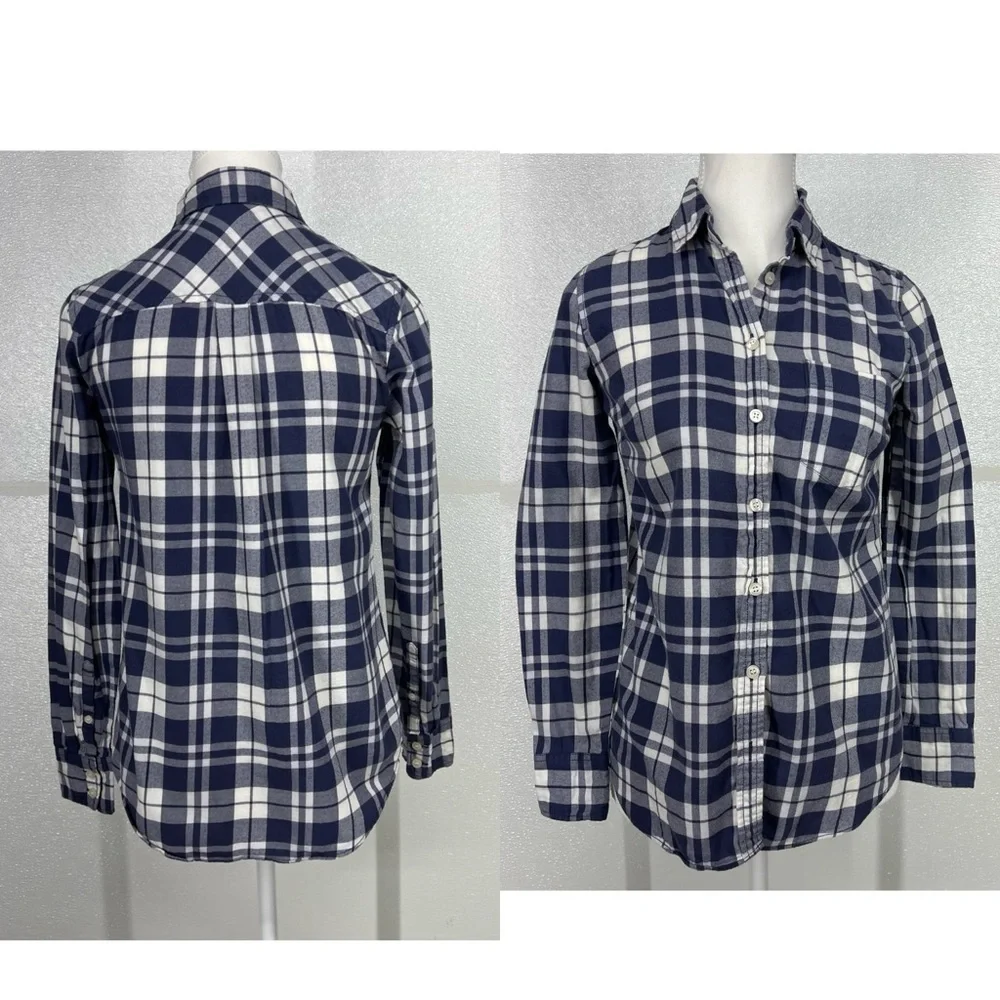 J.Crew‎ Mercantile Women's Blue Plaid Button Down Flannel  Shirt Size XXS